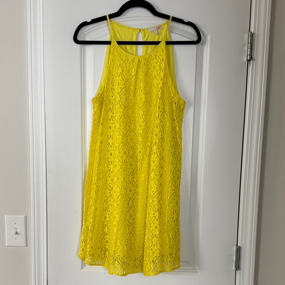 Gianni Bini Yellow Lace Crochet Mini Dress